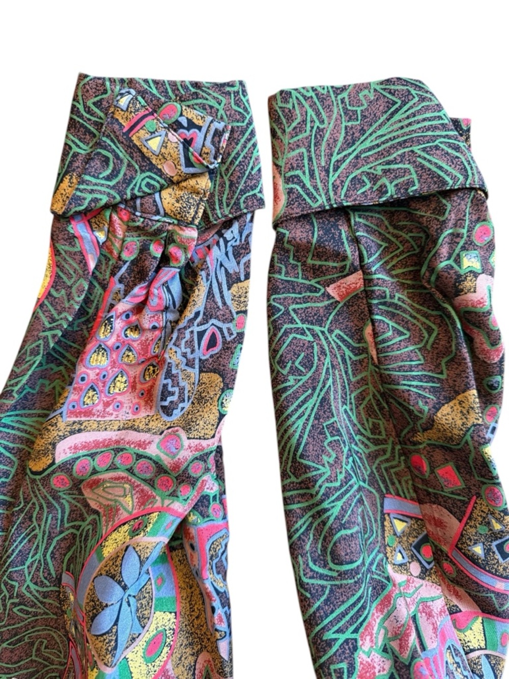 Vintage 80s Abstract Rayon Blouse Ruffle Neck Artsy Print USA Size 8 Statement - Picture 6 of 16